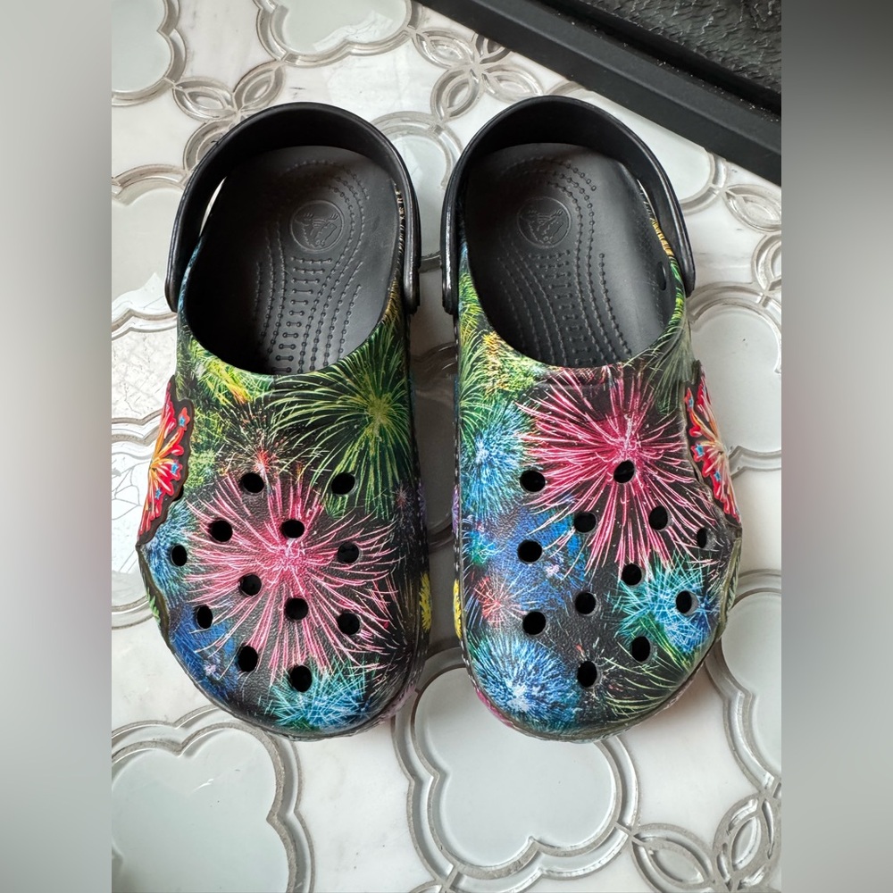 CROCS firecracker sandals.